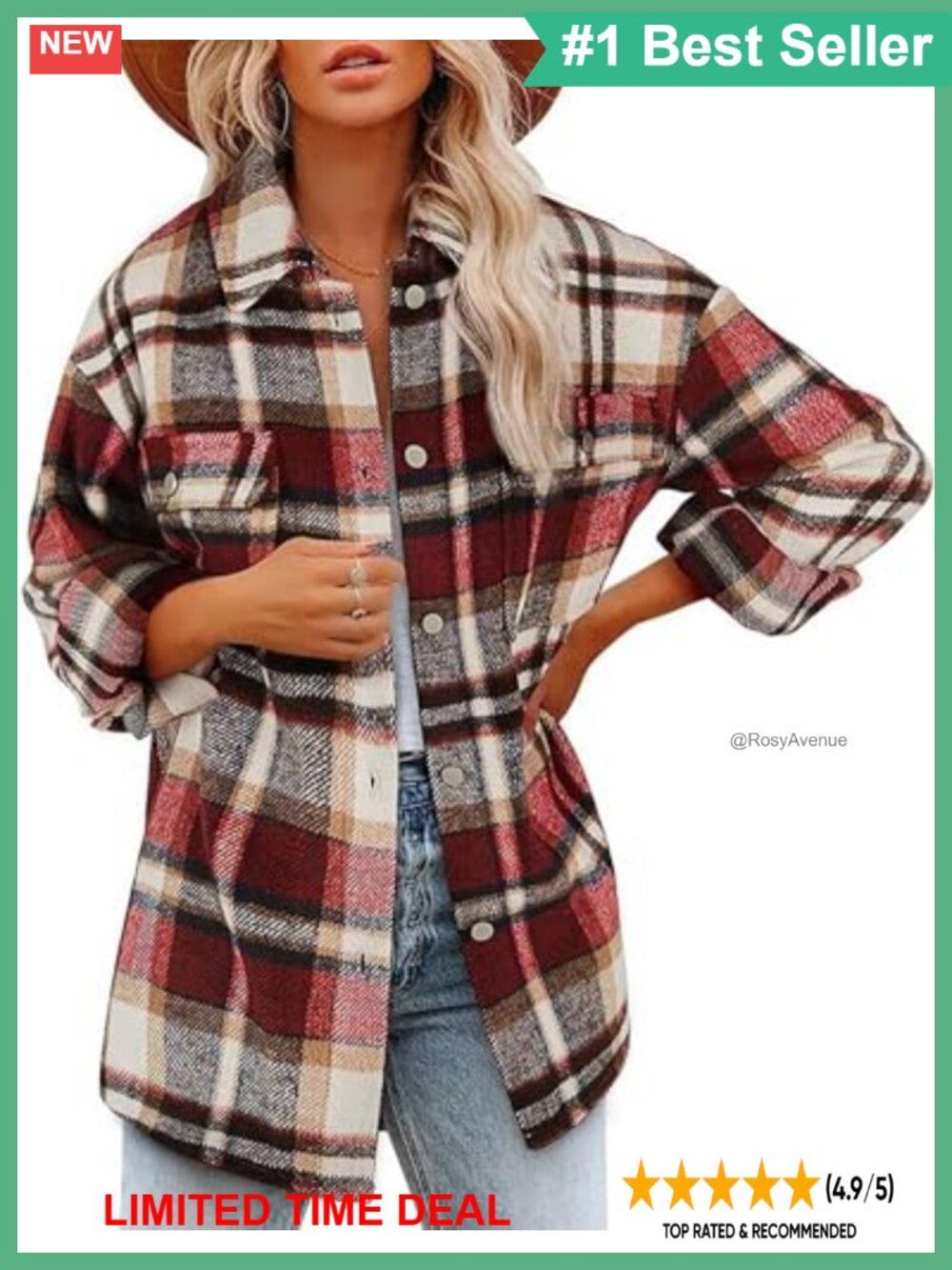 Womens Flannel Shacket Plaid Button Down Long Sleeve Jacket Coat